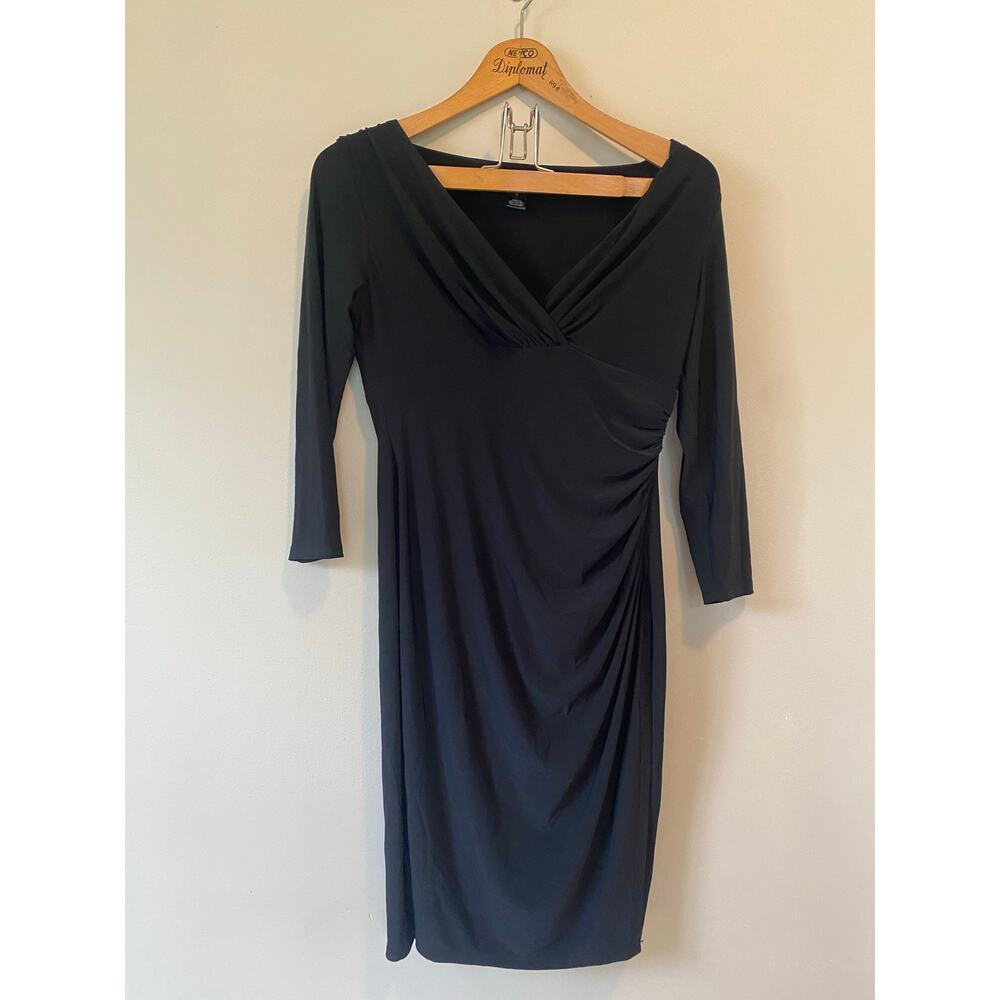Ralph Lauren black long sleeve ruched dress sweetheart neckline sz 8 classic lbd